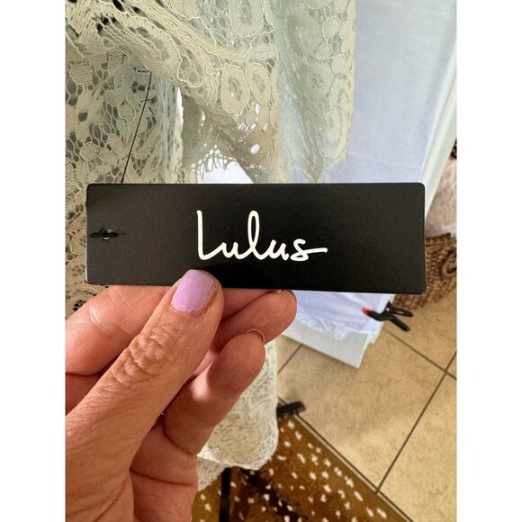 NWT Lulus Mint Blue Sheer Lace Office Siren Shortsleeve Mini Dress M Bodycon - Picture 11 of 13